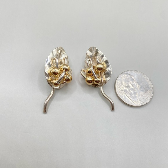 Ladda Bihler Sterling Silver and Gold Leaf Earrings - Picture 4 of 6